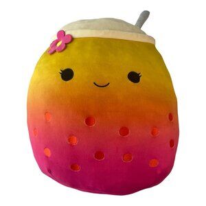 Squishmallows ~ Bergit XL BOBA TEA~ Plush 19-20" Preowned pink and yellow